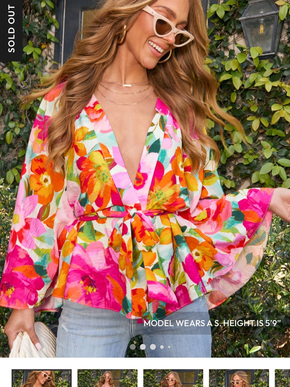 Vici Pink Multi Floral Tie-Waist V-Neck Blouse